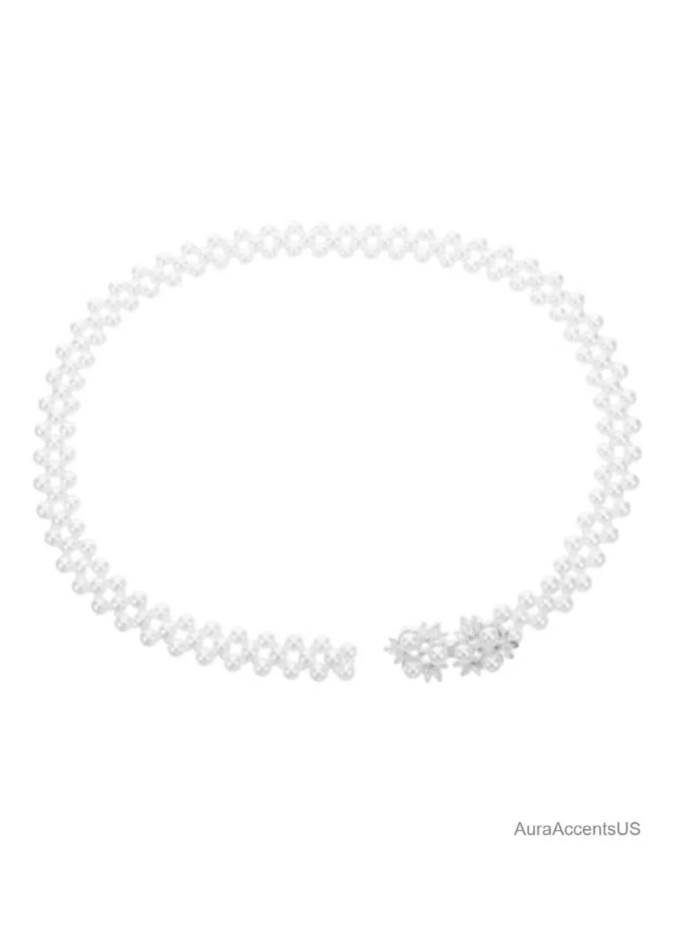 Rhinestone Pearl Waist Belt with Leaves Design Elastic Waistband for Dresses